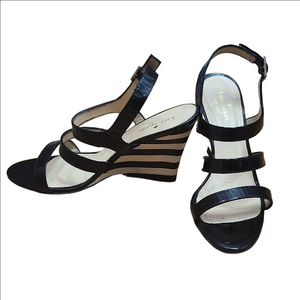 KATE SPADE Black patent leather strappy wedge sandals
